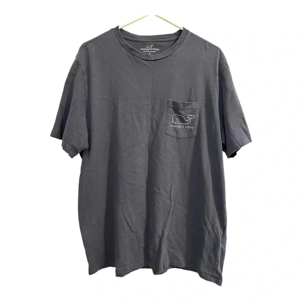 Vineyard Vines Navy Blue Front Pocket Tee Whale Print // Size Large